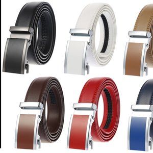 100% Leather Adjustable Ratchet Slide Buckle Belt